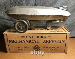 Rare Vintage Marx Sky Bird Mechanical Zeppelin Avec Original Box Works