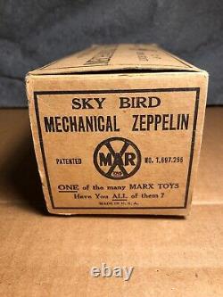 Rare Vintage Marx Sky Bird Mechanical Zeppelin Avec Original Box Works
