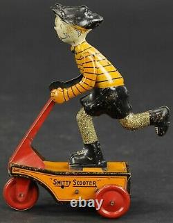 Rare Vintage Marx Tin Smitty Scooter Wind Up Toy Avec La Boîte (années 1920)