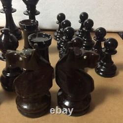 Rare Vintage Oeil En Verre Knight Lardy Chess Set 3.75 Roi Avec Boîte