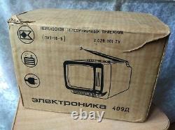 Rare Vintage Old Soviet Ussr Portable Television Tv Elektronika 409d Avec Box