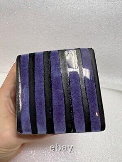 Rare Vintage Violet Et Noir MCM Moderniste Signé Aquinio Lided Box Case