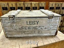 Rare Vtg Antique LEISY BREWING CO PEORIA, ILLINOIS WOOD CRATE Box	<br/>	 	<br/>
Rare Vtg Antique LEISY BREWING CO PEORIA, ILLINOIS WOOD CRATE Box