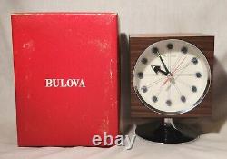 Rare Vtg Bulova Midcentury George Nelson Style Horloge De Bureau Tulip Base Box & Instr