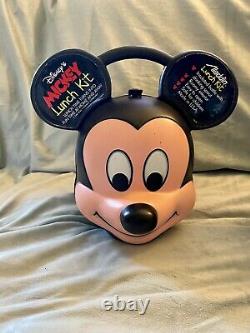 Rare Vtg Disney Mickey & Minnie Mouse Head Lunch Box Kit Avec 1 Thermos