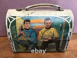 Rare-vintage 1968 Star Trek Dome Metal Lunch Box Avec Traitement Thermos Par Aladdin