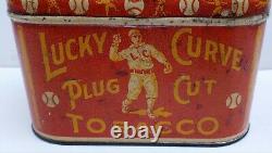 Rayons! Les Années 1920 Antique Vintage Base Lucky Curve Tobacco Cigar Plug Cut Tin Box