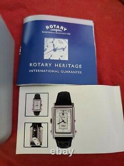 Rotary Elite Reverso Dual Dual Cadran Suisse Coffret Papiers Vtg Nouveau! Rare! (jl)