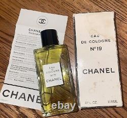 VINTAGE Années 1970 4oz Nouveau & Non Utilisé Chanel N° 19 Eau De Cologne Splash Dans sa Boîte RARE