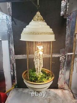 Vieille Lampe De Pluie À Huile Suspendue Avec La Statue Rare 3 Déesse! Lire