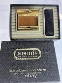 Vintage 1982 ARAMIS pour homme Cologne solide en or 24 carats dans sa boîte d'origine - Rare gemme jamais utilisée