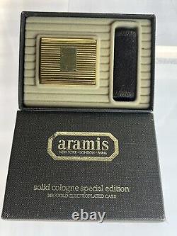 Vintage 1982 ARAMIS pour homme Cologne solide en or 24 carats dans sa boîte d'origine - Rare gemme jamais utilisée