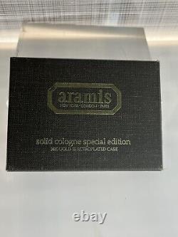 Vintage 1982 ARAMIS pour homme Cologne solide en or 24 carats dans sa boîte d'origine - Rare gemme jamais utilisée