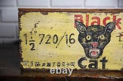 Vintage Black Cat Fireworks Box Hong Kong Bois Vide Expédition Crate Chest Rare
