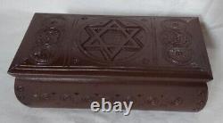 Vintage David Star Box Judaica Jewish Wood Brown LID Bijoux Rare Vieux 20ème