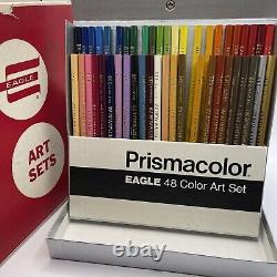 Vintage Eagle Prismacolor Crayons D'art 47 Couleurs Set No. 955 Boîte Rouge Rare Non Utilisé
