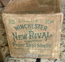 Vintage Empty Rare Winchester New Rival 10 Ga Paper Shot Shells 2 Pc Box