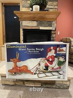 Vintage Géant Empire Santa Claus Sleigh Blow Mold Rennes avec boîte de Noël. RARE