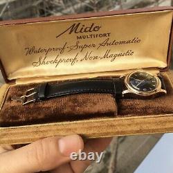 Vintage Mido Multifort Super Automatic Bumper Watch Rare Black Dial Original Box
