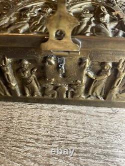 Vintage Rare Copper / Brass Jewelry Box. Original Anticique Velours Lourds À L'intérieur