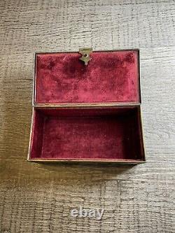 Vintage Rare Copper / Brass Jewelry Box. Original Anticique Velours Lourds À L'intérieur