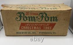 Vintage Rare En Aluminium Argenté De 4' La Boîte Originale De L'arbre De Noël De Pom-pom
