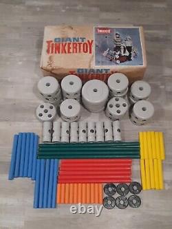 Vintage Rare Htf Giant Tinkertoy Set 5300 Complet 80 Pièces & Box Tinker Toys