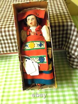 Vintage Rare Lenci Felt Doll Maria Fron Italie Made In Italy With Box & Paper Work