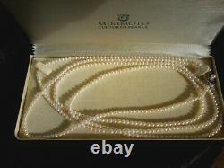 Vintage Rare Mikimoto Cultured Sautoir Pearl Collier Longueur De Cinq Pieds Avec Boîte