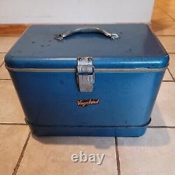 Vintage Rare Vagabond Thermos Cooler Metal Ice Chest Box Avec Poignée Fabriqué Aux États-unis