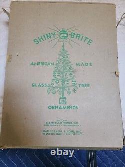 Vintage Shiny Brite 12 Verre Rare Stencilé Joyeux Ornements De Noël En Boîte